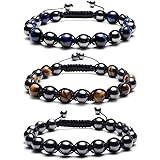 Top Plaza Men Women Reiki Healing Energy Natural Tiger Eye Stone Magnetic Hematite Therapy Beads Macrame Adjustable Braided L