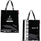 [Mignon] ピアノ 柄 音符柄 トートバック バッグ レッスンバック Piano line 雨の日も◎ エナメル縦型トート