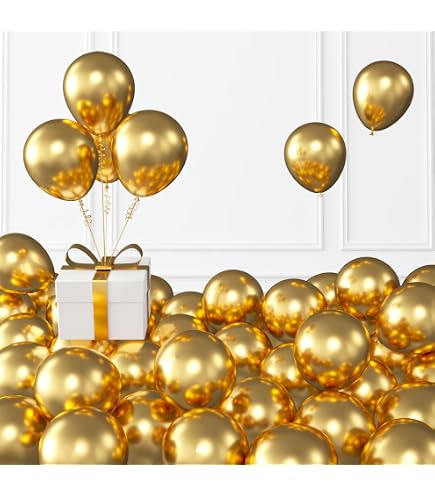 RIHK  100Pcs Gold Metallic Chrome Latex Balloons, 5Inch Round Helium Balloons For Wedding Graduation Anniversary Baby Shower I4781187354