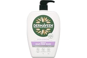 DermaVeen Extra Hydration 温和无皂洗液 1L，含天然胶体燕麦 |经过皮肤病学测试，无味，低过敏，不干燥 |不含硫酸盐、SLS、SLES 和对羟基苯甲酸酯