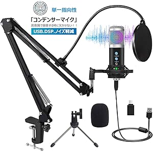 【2020最新版】コンデンサーマイク USB マイク PC マイク カラオケマイク エコー機能付き 単一指向性 マイクスタンド(アームスタンドと三脚スタンド付き)ポップガード付き マイクセット 高音質 録音 生放送 YOUTUBE ゲーム実況 Windows/Mac/PS4対応 オンライン会議 テレワーク 在宅 会議用 リモートワーク