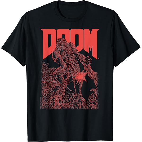 Amazon | DOOM 1993 Full Color Cover Art Retro Video Game Tシャツ 
