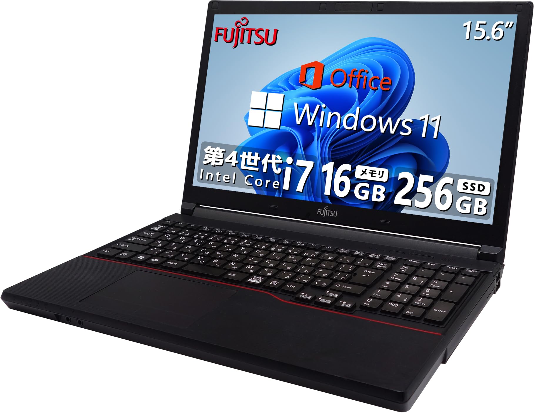 (Refurbished) Fujitsu Laptop FMV Series; CPU: Explosive 4th Generation Core i7 / Built-in Numeric Keypad / RAM: 16 GB / SSD: 256 GB / Office 2019 equipped / Windows 11 / 15.6 inch LCD / Wireless LAN