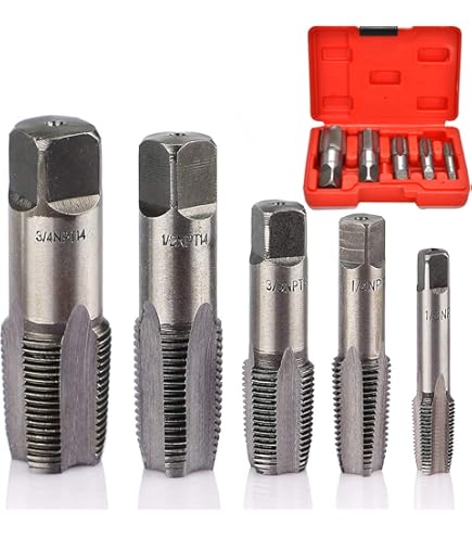 NEIKO 00931A NPT Pipe Tap Set – 6-Piece Taper Tap Kit For Copper, Brass & PVC, Sizes 1/8-27 To 1-11-1/2, GCr15 Steel