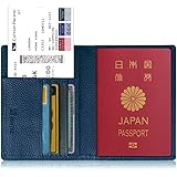 [Fintie] パスポートケース ホルダー トラベルウォレット スキミング防止 安全な海外旅行用 高級PUレザーパスポートカバー 多機能収納ポケット 名刺 クレジットカード 航空券 エアチケット (ネイビー)