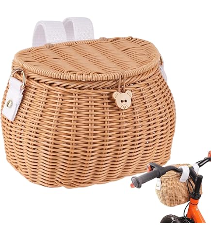 Amazon | 自転車 かご 子供 ラタン風 バスケット 【PP製・水洗い可