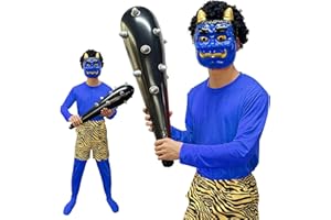 [DECEED] 節分用 鬼コスプレ 鬼 着ぐるみ 衣装 鬼のお面 全身タイツ 虎柄パンツ こん棒 6点セット コスチューム 赤鬼 青鬼 張子鬼面 仮装 豆まき オニ退治