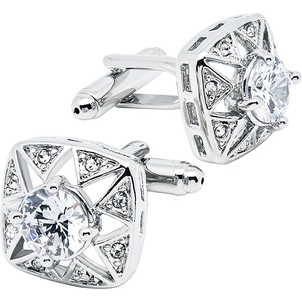 Amazon | クリスタルカフリンクス メンズ CZ カフスボタン スパークル