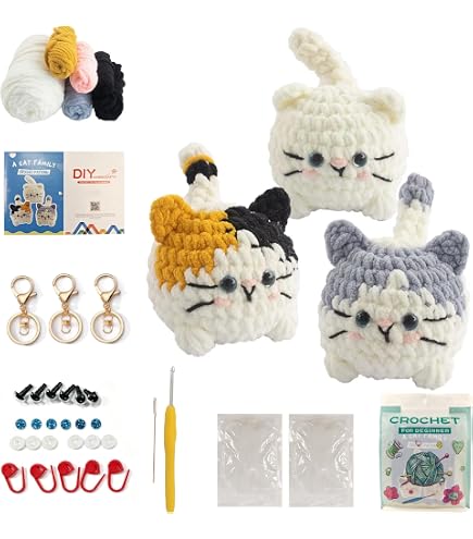 Amazon.co.jp: Morcolplus かぎ針編みキット 初心者向け 3個パック 猫
