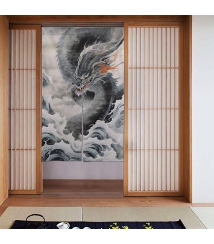 Amazon｜のれん工房 のれん 龍 辰 伊藤若冲 雨龍図 日本画