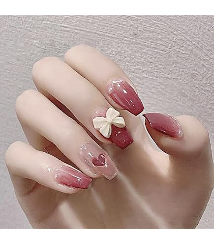 Amazon | Yavoluy つけ爪 ネイルチップ おしゃれ ピンク 長い ロング