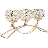 Crystal Candle Holders 3 Wick Gold Centerpiece Table Decorations for Dining Room Living Room Bling Votive Tealight Candle Hol