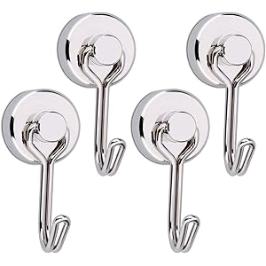 Tohoer【4個セット】マグネット フック 超強力 磁石付き 垂直耐荷重15kg 直径20mm 金属製 シルバー キッチン用 オフィス用 浴室 お風呂 壁掛け用