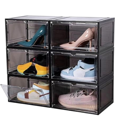 KDOR Clear Plastic Stackable Shoe Storage Boxes 10 Pack With Magnetic Doors - Fits Up To US Men's Size 15, Acrylic Sneaker Display
