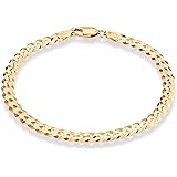 Miabella 18K Gold Over Sterling Silver Italian 5mm Solid Diamond-Cut Cuban Link Curb Chain Bracelet for Men Women, 6.5, 7, 8,