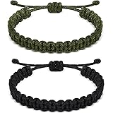 Inbagi Paracord Survival Bracelets for Men Boys, Paracord Bracelet Handmade Braided Bracelets, Adjustable, 2 Colors (Black, G