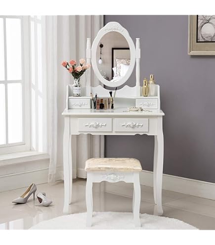 Amazon｜松材ドレッサー 姫系 化粧台 おしゃれ 一面鏡 LED3つのモード