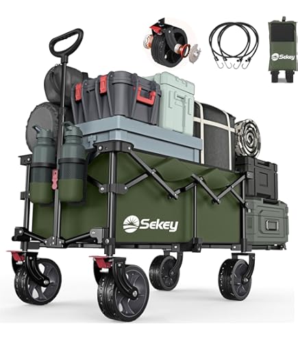 MOUNTAINHIKER【折りたたみ式手押しカート】256L大容量 | 後部拡張式 | 360°回転キャスター(直径17CM・幅10CM)| 150KG耐荷重 | ブレーキ付き | コンパクト収納 | アウトドア・キャンプ・ビーチ・庭作業 Amazon.co.jp: Mountainhiker【折りたたみ式手押しカート】256L大容量