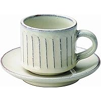 信楽焼 へちもん 白釉彫 コーヒー碗皿 3-1042