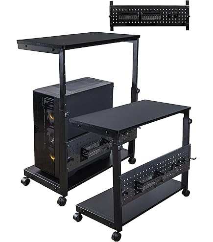【新品】パソコンスタンド 黒 パソコンラック ゲーミングPCラック キャスター付 plusnao CPUスタンド デスクトップPCラック キャスター付き CPU