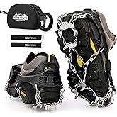 HIKENTURE アイゼン 【3秒着脱・どんな靴にもフィット】 19本爪 チェーンスパイク 201ステンレス製 スノースパイク 凍った道 雪山 登山 ハイキング 穴釣り 磯釣り 沢登り 転倒防止 耐久性 収納袋付き 男女兼用