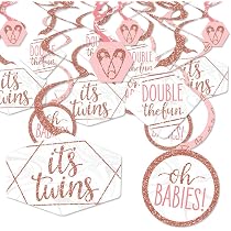 thumbnail image 2 of Rose Gold Glitter Twin Girls Cake Topper - Twin Baby Spain 2 of 13
