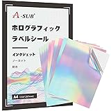 A-SUB 印刷できる ホログラムラベルシール ステッカー用紙 10枚 染料インク用 はがせる 耐水 光沢 ホログラフィック インクジェット専用