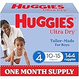 Huggies Ultra Dry Nappies Boys Size 4 (10-15kg) 144 Count - One Month Supply (Packaging May Vary)