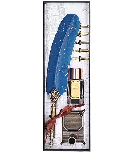 Amazon | 赤い羽の羽ペンとインクのセット - 11.4インチ アンティーク