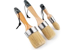 Mister Rui Chalk Paint Brush, Wax Paint Brush Set 3 Pack, Round Paint Brushes Use with All Paints, Natural Bristle Brushes fo