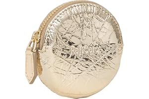 [RafiCaro] コインケース 丸型 小銭入れ 本革 YKKファスナー ミニ財布 ミニポーチ 小物入れ 化粧ポーチ マルチケース ラウンド型 シンプル おしゃれ 軽量 ゴールド