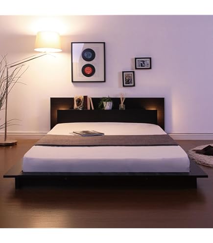 【24時間以内発送】Gamadasの照明とコンセントが付いた宮棚付きのローベッド Amazon｜Gamadas ベッドフレーム シングルサイズ ライト付き