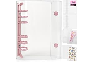 GOKEI A6サイズ 透明バインダー シール手帳 ミニ 【バインダー×1個 リフィル×20枚 チャック付きポケット×2枚 下敷き×2枚】プリ帳 カードスリーブ はがせる ポケットサイズ 女の子 ピンク