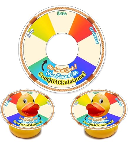 Duck Duck Tags – 20 Kreuzfahrt-Enten-Anhänger + 20 Gelbe Quietscheenten + 20 Gummibänder – Pass-Design –