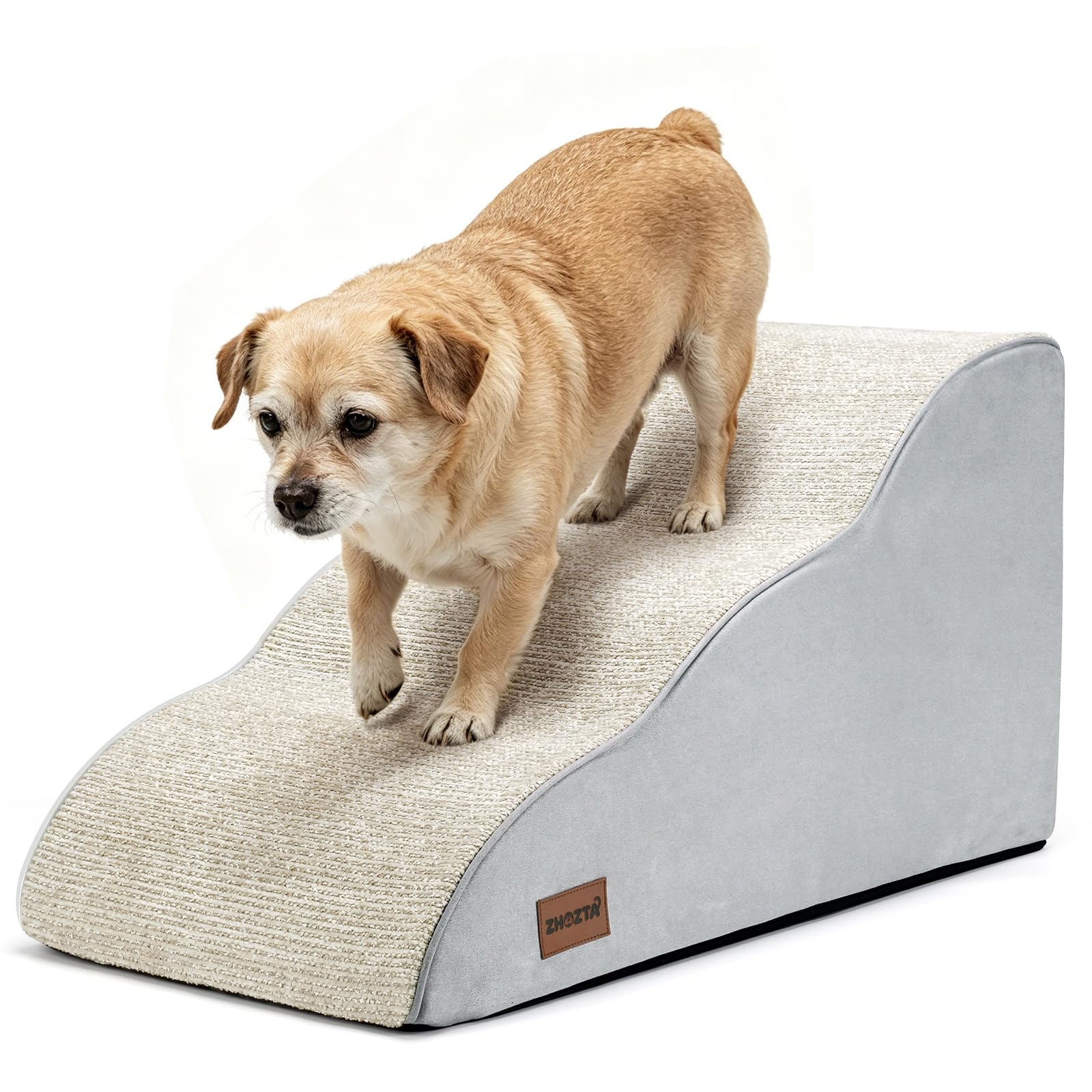 ZHOZTA 犬階段 ペットステップ 3段 40×75×40cm ベージュ | 高密度フォームで安定サポート, 滑り止め底面でズレ防止, カバーは取り外して洗濯機OK, ケガ防止の安全設計, 持ち手付きで移動らくらく, 組立不要ですぐ使える, 小型犬
