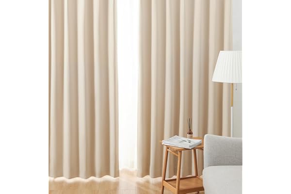 クモリ(Kumori) カーテン 遮光度99.99% 1級 遮光カーテン しっかり厚手 断熱 遮熱 防寒 防音 節電効果 省エネ 形状記憶加工 洗濯可能 無地 寝室 リビング アジャスター フック付き(ベージュ・幅100cm×丈178cm・2枚組)