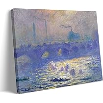 【美品】モネ 霧のウォータールー橋 レプリカ　額縁あり モネ『霧のウォータールー橋』複製画 【額入り】 絵画 〜ART