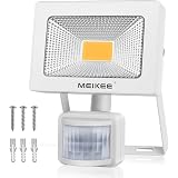 MEIKEE センサーライト 人感 20w LEDフラッドライト 3000K 1800LM PIR屋外センサー投光器 防水照明 駐車場 玄関灯 倉庫 町内の防犯灯 電球色（PSE認証済 プラグが3つ口 2年間保証）