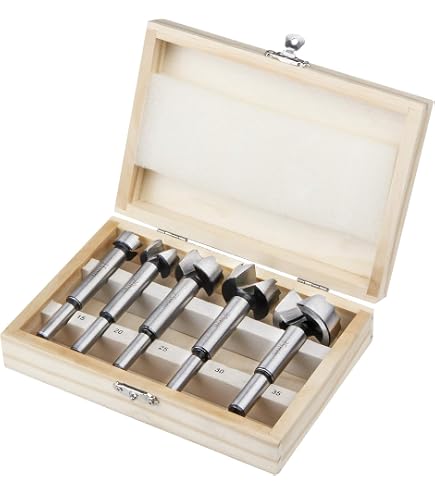 5-Piece Forstner Drill Bit Set – 15-35mm Flat Wing Hinge Boring Bits With Depth Stopper, Cemented Carbide, Round Shank – For Furniture & Door Drilling