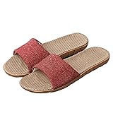 [Confis] スリッパ リネン 亜麻 室内 ルームシューズ 軽量 前開き 滑り止め 厚底 涼感(S・レッド)