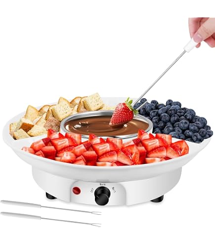 Bestron Mini Fondue Au Chocolat Rose Pour 2 Personnes - 25W Avec 10 Brochettes, Fourchettes Et Spatule