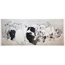 「芍薬と子犬」縦約22㎝×横約55㎝　横長キャンバス　原画　春 芍薬と子犬」縦約22㎝×横約55㎝ 横長キャンバス 原画 春 芍薬 | ToMuCo