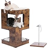 PETEPELA(ぺテぺラ) キャットタワー 猫ベッド 木製 木目調 三階 3層 おもちゃ クッション付き 爪とぎマット付属 バリバリ コンパクト 多用 家具 インテリア - 高さ60cm
