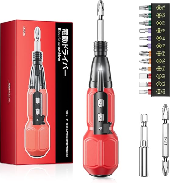 【2026年新スタンダードモデル】 電動ドライバー 小型軽量 充電式ドライバー 5V 1800mAh 超硬S2鋼ビツト採用 14本付 正逆転切り替え ブレーキ機能付 高輝度LEDライト&ビットセット付属 DIY用 家庭用 初心者・女性向け 生活シーン - 1
