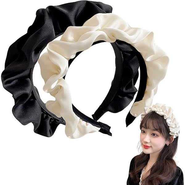 Amazon.co.jp: YUAWIN カチューシャ フリル 黒 サテン 日常使う