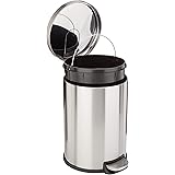 Amazon Basics 20 Liter / 5.3 Gallon Round Soft-Close Trash Can with Foot Pedal - Stainless Steel