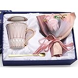 ソープフラワー 花束コーヒーカップセットセット 母の日 誕生日プレゼント 女性 母親 姉 友達 結婚記念日 プレゼント妻 敬老の日 おしゃれ 退職祝いマグカップ 彼女 昇進祝い 送別会 結婚祝いプレゼント（ピンク）マグカップ蓋付き約300ml 保温 