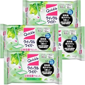 【まとめ買い】クイックルワイパー フロア用掃除道具 立体吸着ウエットシート シトラスハーブの香り 16枚入×4個