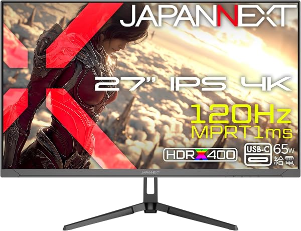 【ECサイト限定】 JAPANNEXT 27インチ IPSパネル搭載 120Hz/1ms(MPRT)対応 4K(3840x2160)解像度 ゲーミングモニター JN-i27G120U2-C6 HDMI2.1 DP USB-C(最大65W給電) sRGB:100% HDR400相当 PS5 4K:120Hz接続 VRR KVM【2年保証】 - 1