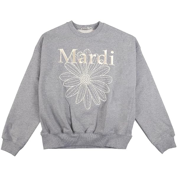 Mardi Mercredi Women s Sweatshirt, Triple Flower, Long Sleeve, Korean Fashion, Apparel Top, Logo, OATMEAL BLACK, Free size Clothing, Shoes Jewelry